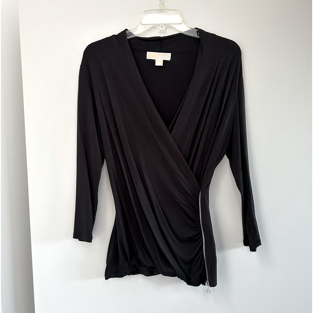 Michael Kors black wrap style top with silver zipper
